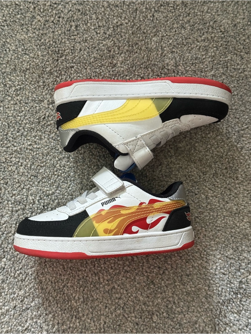 Puma Kids White, Yellow & Red Flame Low-Top Sneakers